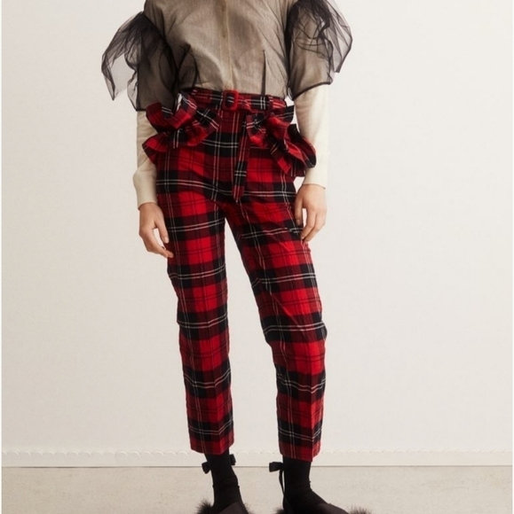 NWT SIMONE Rocha × H&M Blokecore plaid Flounce trimmed cropped pants US 4 - Picture 2 of 13